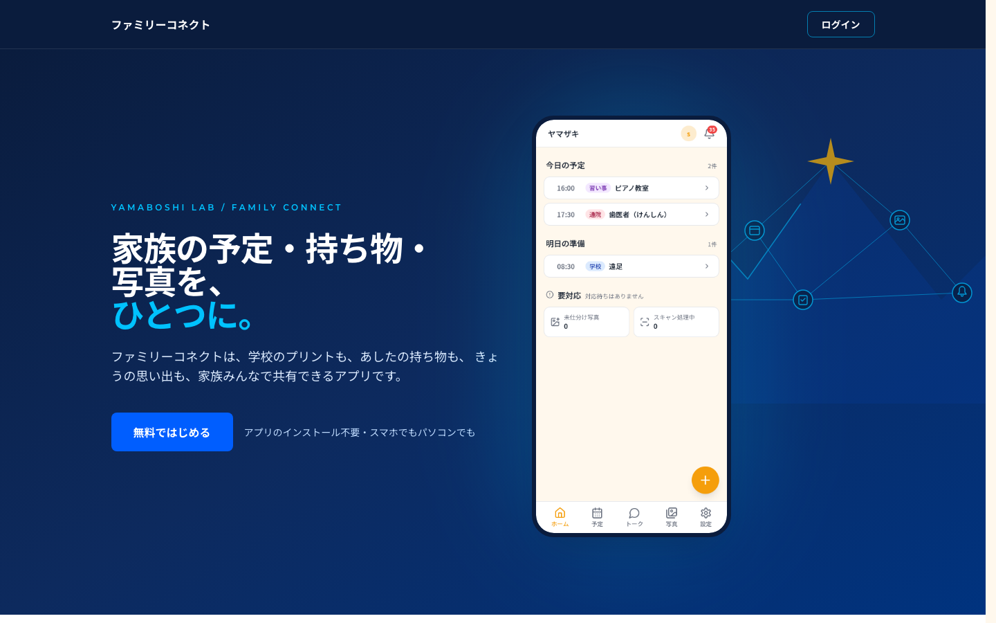 FamilyConnectの紹介ページ